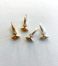 Load image into Gallery viewer, Evil Eye Charm Hoop Earrings with Gemstones