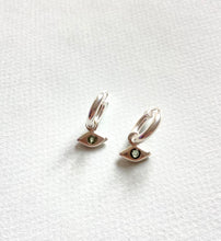 Load image into Gallery viewer, Evil Eye Charm Hoop Earrings with Gemstones