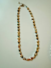 Load image into Gallery viewer, Pearls with multi gemstone and lapis charm
