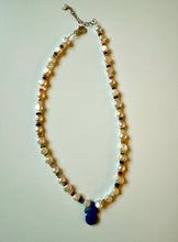 Load image into Gallery viewer, Pearls with multi gemstone and lapis charm
